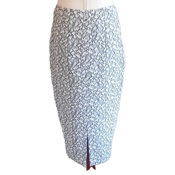 NEW Catherine Malandrino Midi Pencil Skirt White Black Heathered Lace Small - Picture 2 of 7